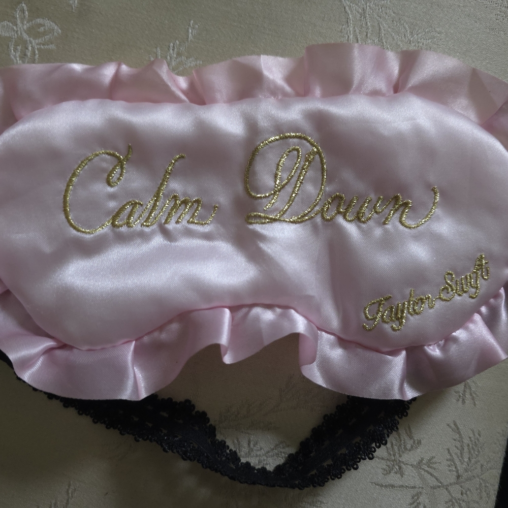 Pink Satin Sleep Mask with Gold Embroidery